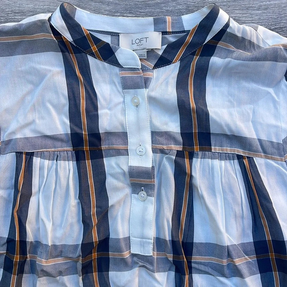 LOFT Plaid Popover Blouse, white - Picture 2 of 8